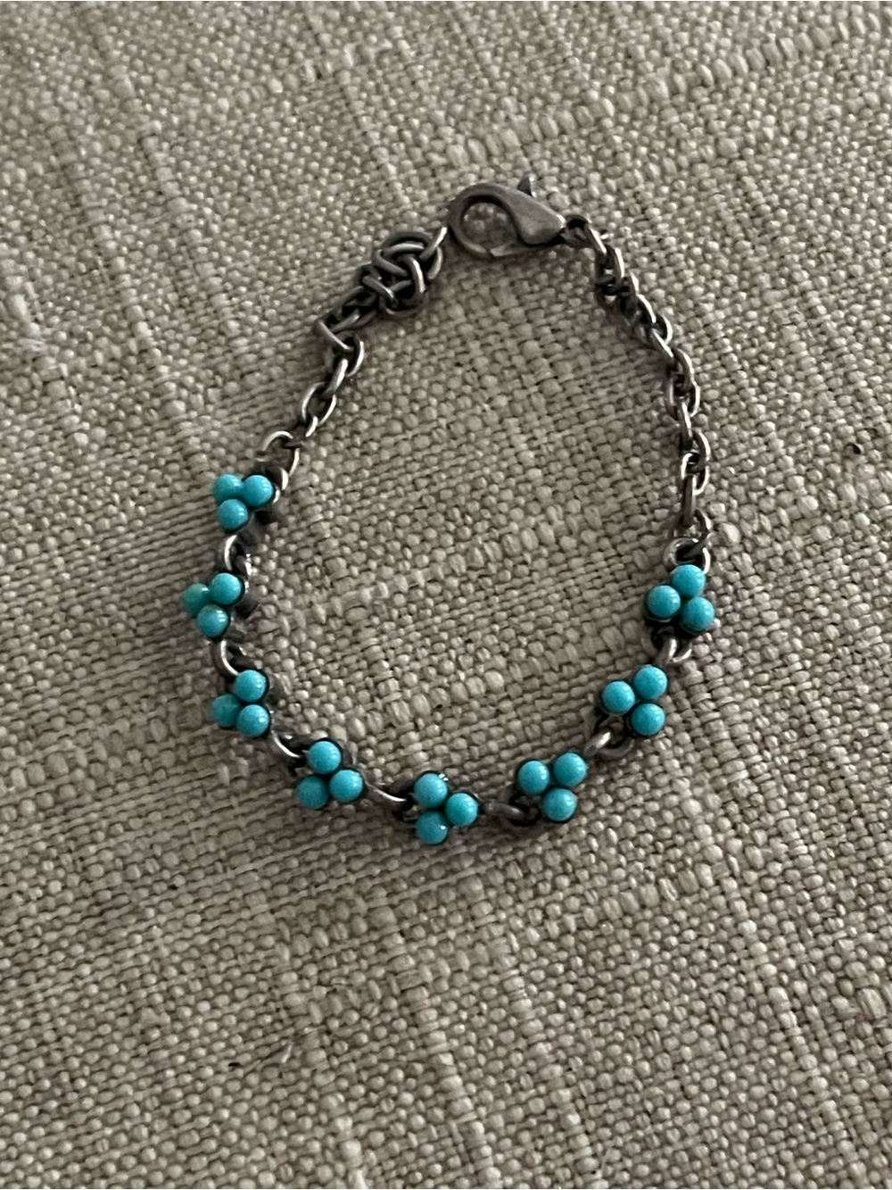 Turquoise Bead Floral Chain Bracelet - Women Jewelry - Picture 6 of 7